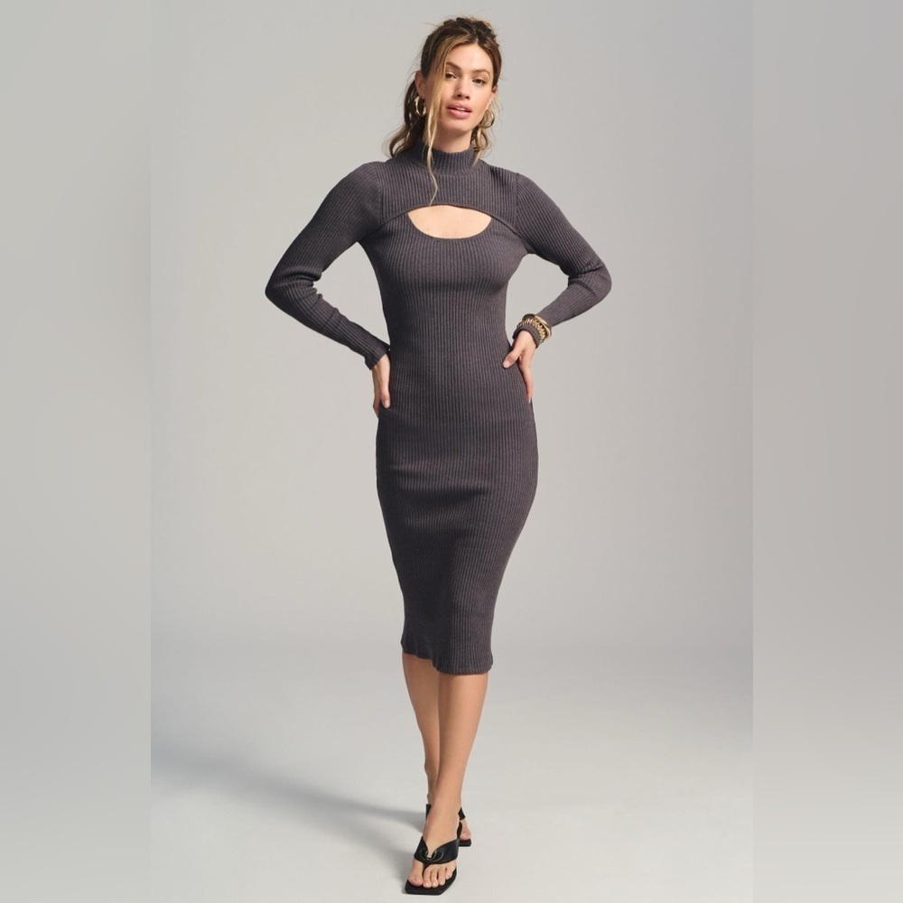 Anthropologie T.L.A Grey Mock Neck Cut Out Midi Dress